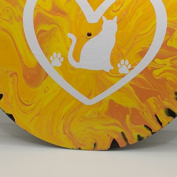 Hand Crafted Colorful Cat Fluid Art Painting On 12" Vinyl Record - Picture 2 of 9